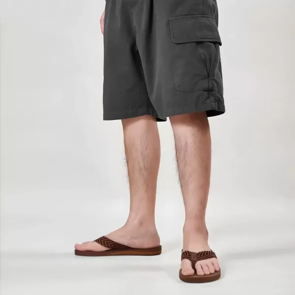 KuaiLu Men's Yoga Mat Leather Flip Flops Thong Sandals with Arch Support
