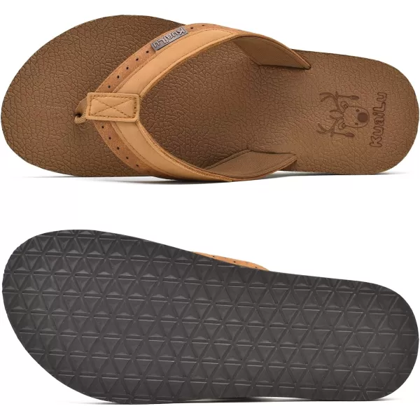 KuaiLu Men's Yoga Mat Leather Flip Flops Thong Sandals with Arch Support