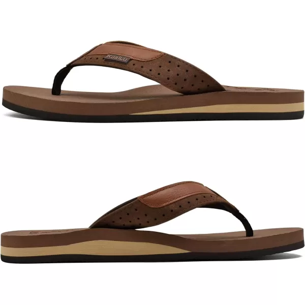 KuaiLu Men's Yoga Mat Leather Flip Flops Thong Sandals with Arch Support
