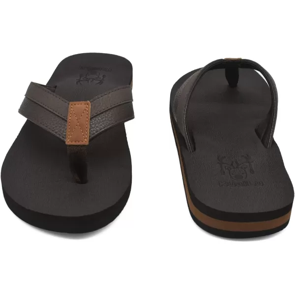 KuaiLu Men's Yoga Mat Leather Flip Flops Thong Sandals with Arch Support
