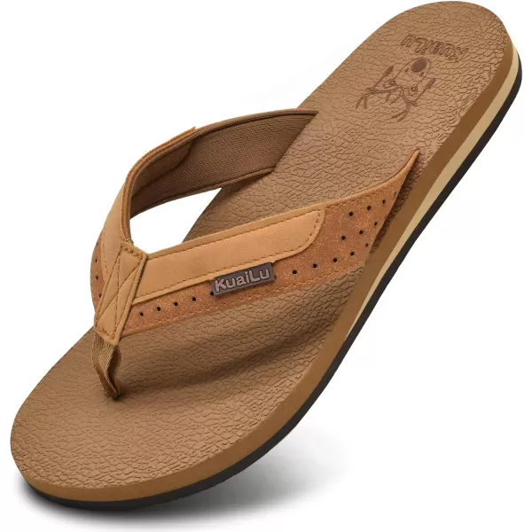 KuaiLu Men's Yoga Mat Leather Flip Flops Thong Sandals with Arch Support