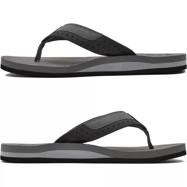 KuaiLu Men's Yoga Mat Leather Flip Flops Thong Sandals with Arch Support