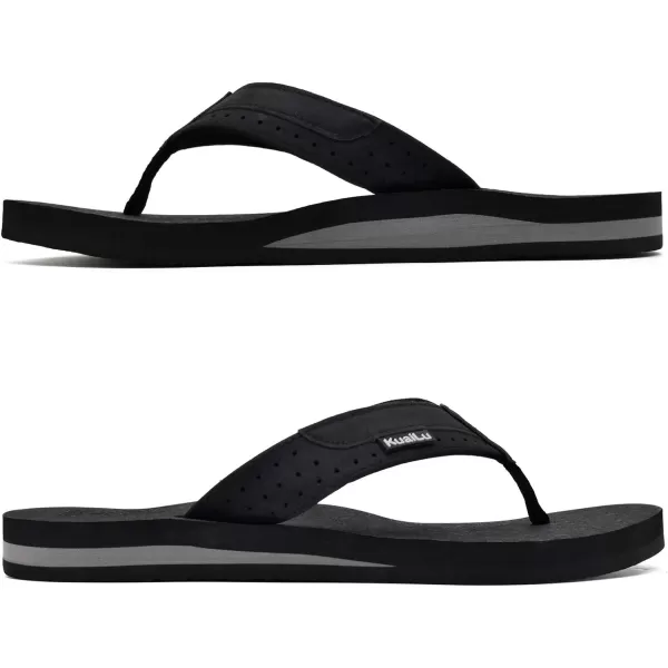 KuaiLu Men's Yoga Mat Leather Flip Flops Thong Sandals with Arch Support