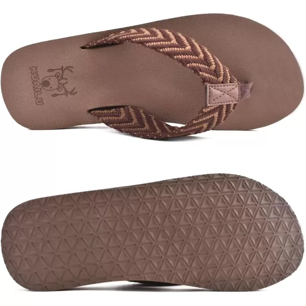 KuaiLu Men's Yoga Mat Leather Flip Flops Thong Sandals with Arch Support