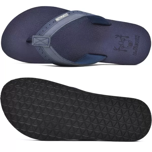 KuaiLu Men's Yoga Mat Leather Flip Flops Thong Sandals with Arch Support