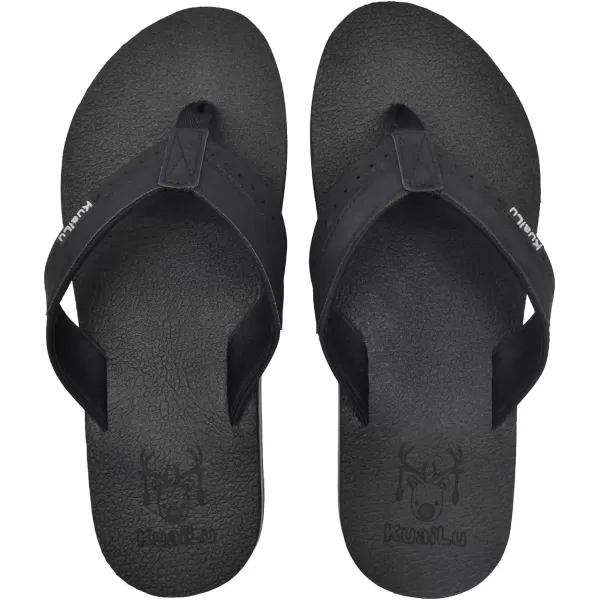 KuaiLu Men's Yoga Mat Leather Flip Flops Thong Sandals with Arch Support