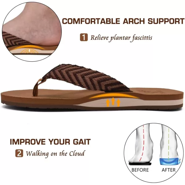 KuaiLu Men's Yoga Mat Leather Flip Flops Thong Sandals with Arch Support