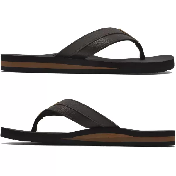 KuaiLu Men's Yoga Mat Leather Flip Flops Thong Sandals with Arch Support