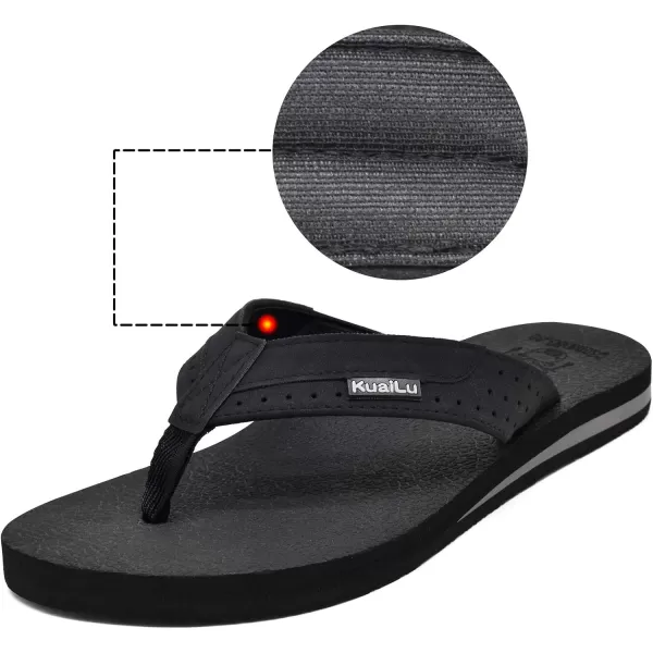 KuaiLu Men's Yoga Mat Leather Flip Flops Thong Sandals with Arch Support