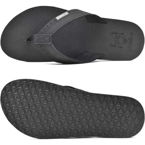 KuaiLu Men's Yoga Mat Leather Flip Flops Thong Sandals with Arch Support