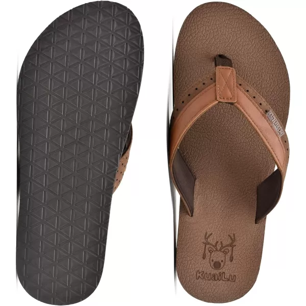 KuaiLu Men's Yoga Mat Leather Flip Flops Thong Sandals with Arch Support