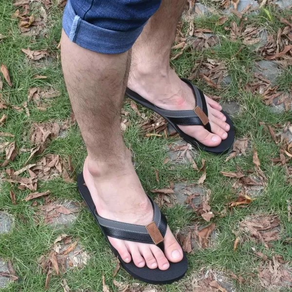 KuaiLu Men's Yoga Mat Leather Flip Flops Thong Sandals with Arch Support