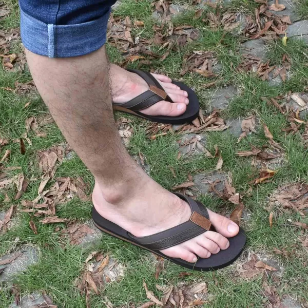 KuaiLu Men's Yoga Mat Leather Flip Flops Thong Sandals with Arch Support