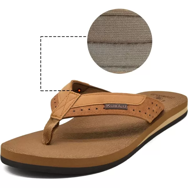 KuaiLu Men's Yoga Mat Leather Flip Flops Thong Sandals with Arch Support