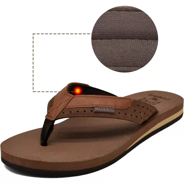KuaiLu Men's Yoga Mat Leather Flip Flops Thong Sandals with Arch Support