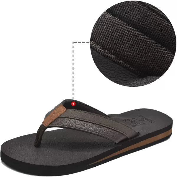 KuaiLu Men's Yoga Mat Leather Flip Flops Thong Sandals with Arch Support