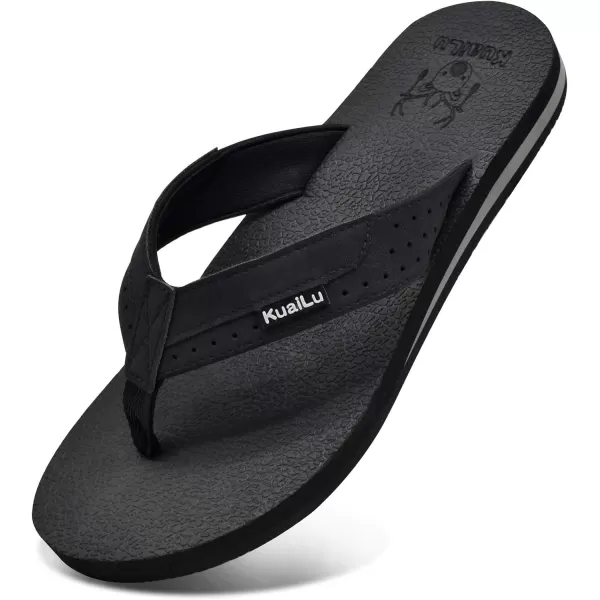 KuaiLu Men's Yoga Mat Leather Flip Flops Thong Sandals with Arch Support