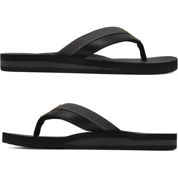 KuaiLu Men's Yoga Mat Leather Flip Flops Thong Sandals with Arch Support