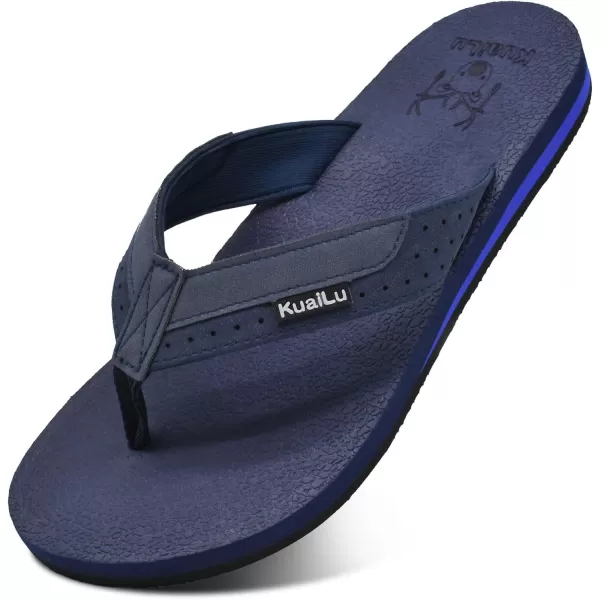 KuaiLu Men's Yoga Mat Leather Flip Flops Thong Sandals with Arch Support