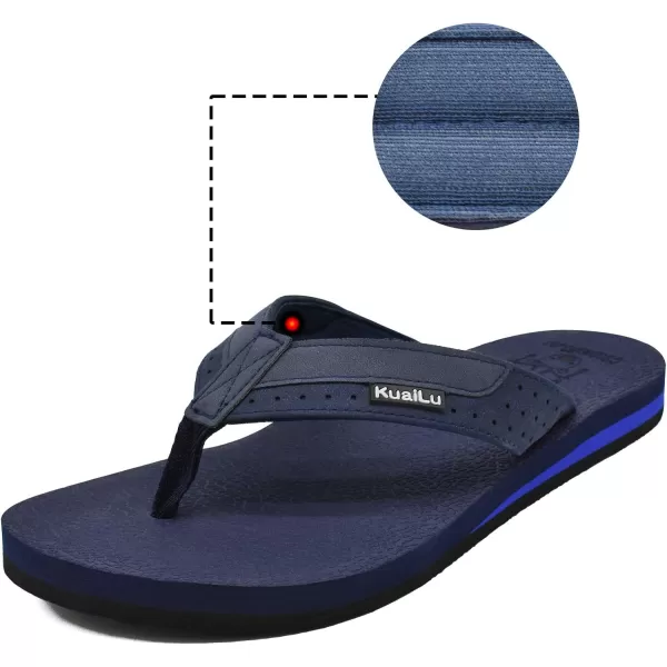 KuaiLu Men's Yoga Mat Leather Flip Flops Thong Sandals with Arch Support