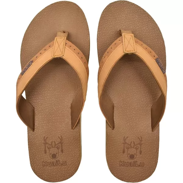 KuaiLu Men's Yoga Mat Leather Flip Flops Thong Sandals with Arch Support