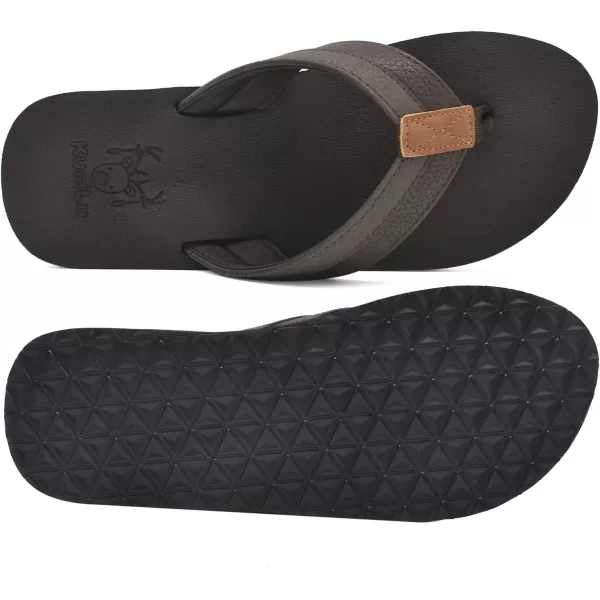 KuaiLu Men's Yoga Mat Leather Flip Flops Thong Sandals with Arch Support