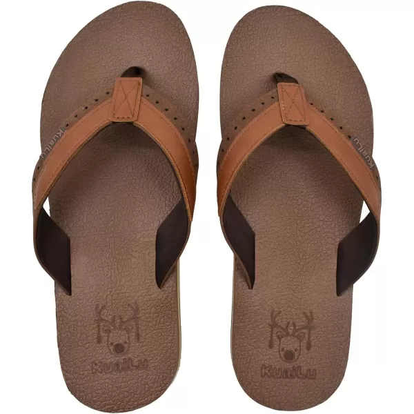 KuaiLu Men's Yoga Mat Leather Flip Flops Thong Sandals with Arch Support