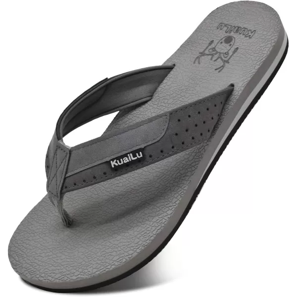 KuaiLu Men's Yoga Mat Leather Flip Flops Thong Sandals with Arch Support