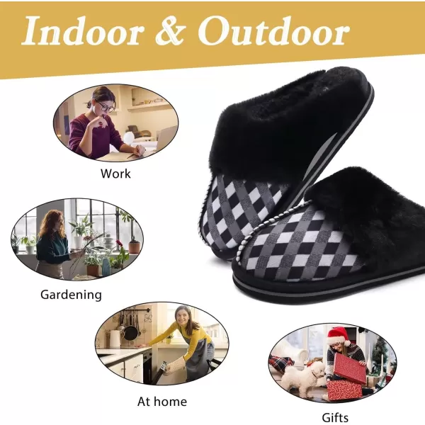 KuaiLu Womens Fluff Dual Memory Foam Slippers Ladies Cozy Arch Support Warm Scuff Slippers Slip on Comfy Winter House Shoes with Non-Slip Indoor Outdoor Hard Sole