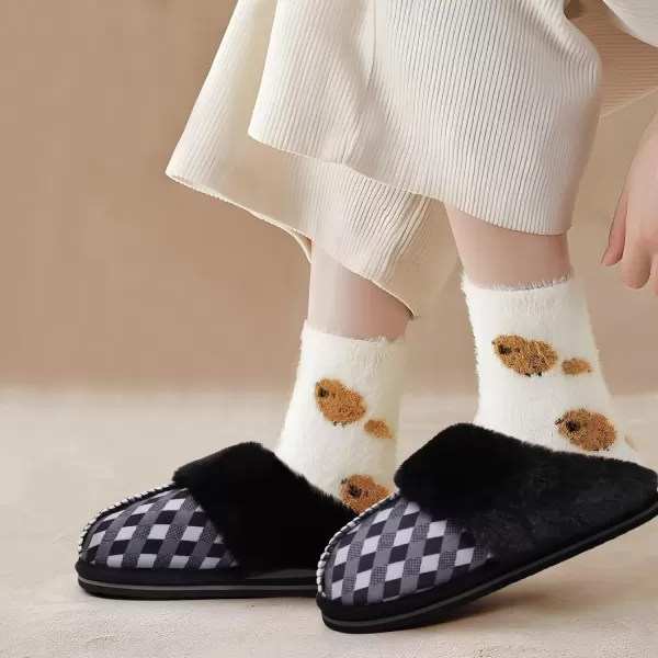 KuaiLu Womens Fluff Dual Memory Foam Slippers Ladies Cozy Arch Support Warm Scuff Slippers Slip on Comfy Winter House Shoes with Non-Slip Indoor Outdoor Hard Sole