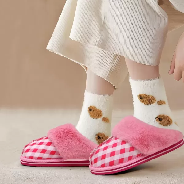 KuaiLu Womens Fluff Dual Memory Foam Slippers Ladies Cozy Arch Support Warm Scuff Slippers Slip on Comfy Winter House Shoes with Non-Slip Indoor Outdoor Hard Sole
