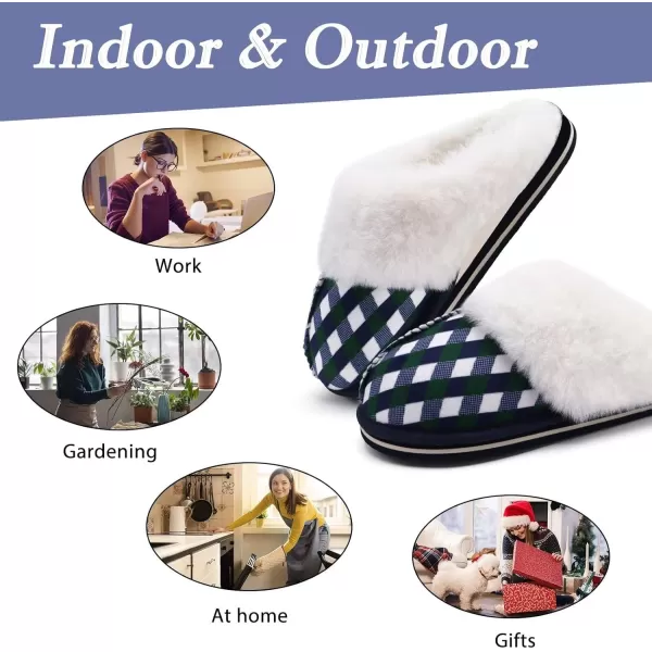KuaiLu Womens Fluff Dual Memory Foam Slippers Ladies Cozy Arch Support Warm Scuff Slippers Slip on Comfy Winter House Shoes with Non-Slip Indoor Outdoor Hard Sole