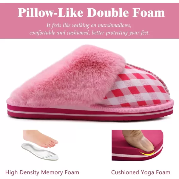 KuaiLu Womens Fluff Dual Memory Foam Slippers Ladies Cozy Arch Support Warm Scuff Slippers Slip on Comfy Winter House Shoes with Non-Slip Indoor Outdoor Hard Sole