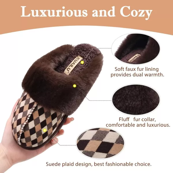 KuaiLu Womens Fluff Dual Memory Foam Slippers Ladies Cozy Arch Support Warm Scuff Slippers Slip on Comfy Winter House Shoes with Non-Slip Indoor Outdoor Hard Sole