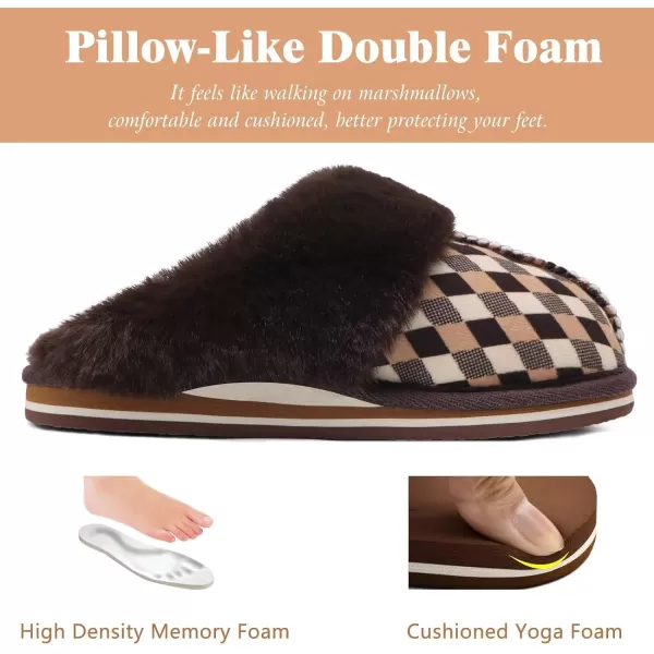 KuaiLu Womens Fluff Dual Memory Foam Slippers Ladies Cozy Arch Support Warm Scuff Slippers Slip on Comfy Winter House Shoes with Non-Slip Indoor Outdoor Hard Sole