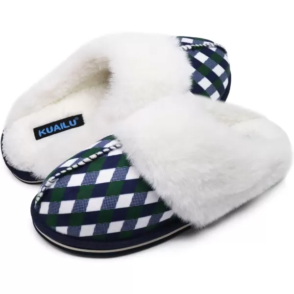 KuaiLu Womens Fluff Dual Memory Foam Slippers Ladies Cozy Arch Support Warm Scuff Slippers Slip on Comfy Winter House Shoes with Non-Slip Indoor Outdoor Hard Sole