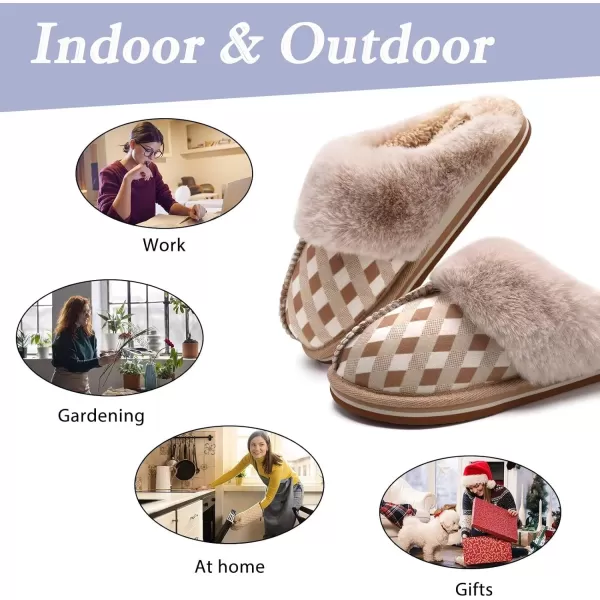 KuaiLu Womens Fluff Dual Memory Foam Slippers Ladies Cozy Arch Support Warm Scuff Slippers Slip on Comfy Winter House Shoes with Non-Slip Indoor Outdoor Hard Sole