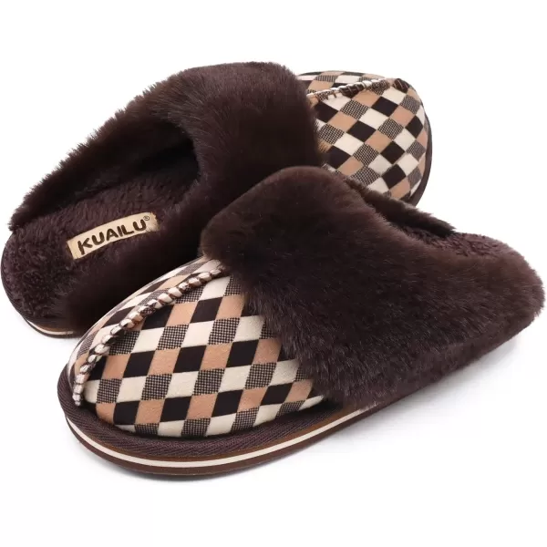 KuaiLu Womens Fluff Dual Memory Foam Slippers Ladies Cozy Arch Support Warm Scuff Slippers Slip on Comfy Winter House Shoes with Non-Slip Indoor Outdoor Hard Sole