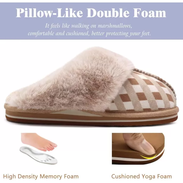 KuaiLu Womens Fluff Dual Memory Foam Slippers Ladies Cozy Arch Support Warm Scuff Slippers Slip on Comfy Winter House Shoes with Non-Slip Indoor Outdoor Hard Sole