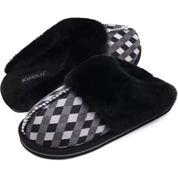 KuaiLu Womens Fluff Dual Memory Foam Slippers Ladies Cozy Arch Support Warm Scuff Slippers Slip on Comfy Winter House Shoes with Non-Slip Indoor Outdoor Hard Sole