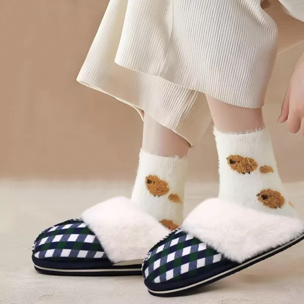 KuaiLu Womens Fluff Dual Memory Foam Slippers Ladies Cozy Arch Support Warm Scuff Slippers Slip on Comfy Winter House Shoes with Non-Slip Indoor Outdoor Hard Sole