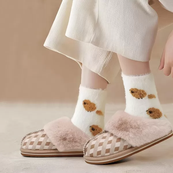 KuaiLu Womens Fluff Dual Memory Foam Slippers Ladies Cozy Arch Support Warm Scuff Slippers Slip on Comfy Winter House Shoes with Non-Slip Indoor Outdoor Hard Sole