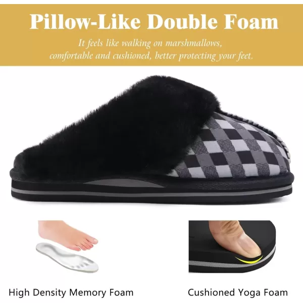 KuaiLu Womens Fluff Dual Memory Foam Slippers Ladies Cozy Arch Support Warm Scuff Slippers Slip on Comfy Winter House Shoes with Non-Slip Indoor Outdoor Hard Sole