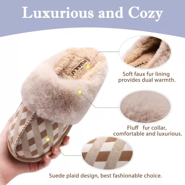 KuaiLu Womens Fluff Dual Memory Foam Slippers Ladies Cozy Arch Support Warm Scuff Slippers Slip on Comfy Winter House Shoes with Non-Slip Indoor Outdoor Hard Sole