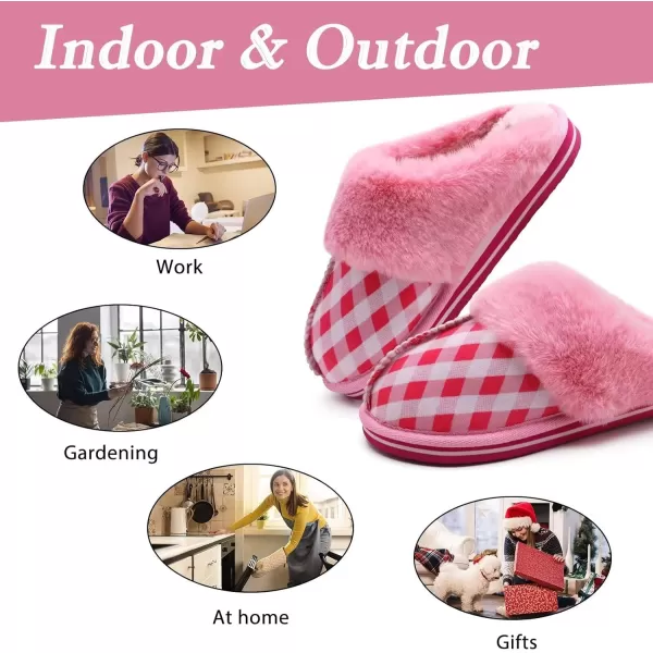 KuaiLu Womens Fluff Dual Memory Foam Slippers Ladies Cozy Arch Support Warm Scuff Slippers Slip on Comfy Winter House Shoes with Non-Slip Indoor Outdoor Hard Sole