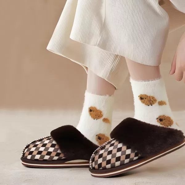 KuaiLu Womens Fluff Dual Memory Foam Slippers Ladies Cozy Arch Support Warm Scuff Slippers Slip on Comfy Winter House Shoes with Non-Slip Indoor Outdoor Hard Sole