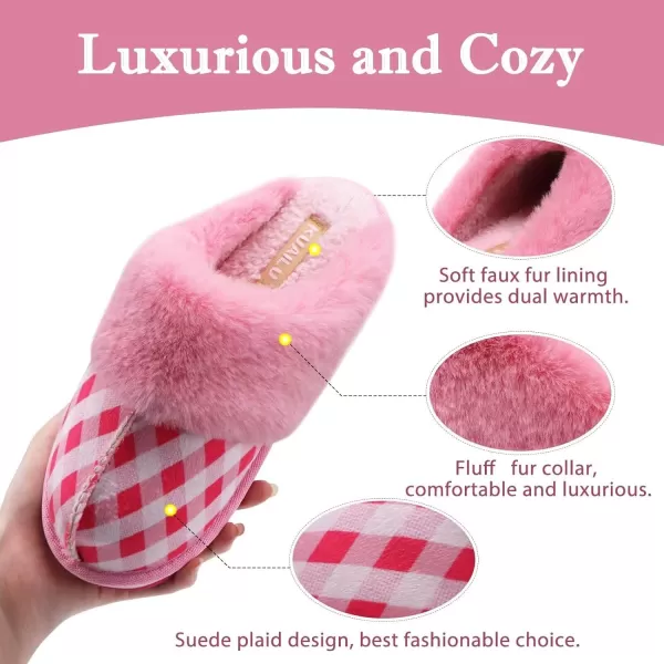 KuaiLu Womens Fluff Dual Memory Foam Slippers Ladies Cozy Arch Support Warm Scuff Slippers Slip on Comfy Winter House Shoes with Non-Slip Indoor Outdoor Hard Sole