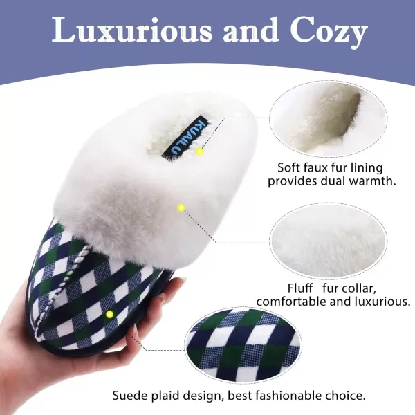 KuaiLu Womens Fluff Dual Memory Foam Slippers Ladies Cozy Arch Support Warm Scuff Slippers Slip on Comfy Winter House Shoes with Non-Slip Indoor Outdoor Hard Sole