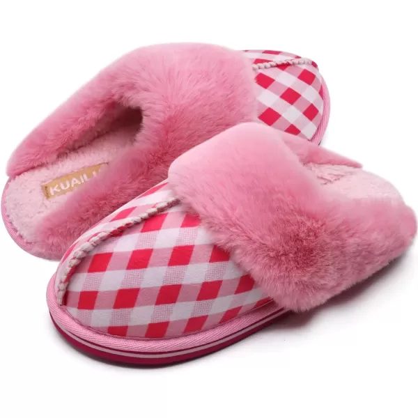 KuaiLu Womens Fluff Dual Memory Foam Slippers Ladies Cozy Arch Support Warm Scuff Slippers Slip on Comfy Winter House Shoes with Non-Slip Indoor Outdoor Hard Sole