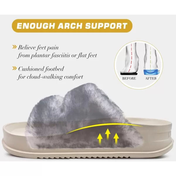 KuaiLu Womens Platform Slipper with Arch Support Soft Cushion Faux Fur Sandals Open Toe House Slipper Fluffy Slides Indoor Outdoor,6~12